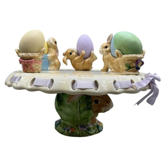 Easter Egg Bunny Ceramic egg cake basket design rabbits display stand READ - Picture 1 of 14